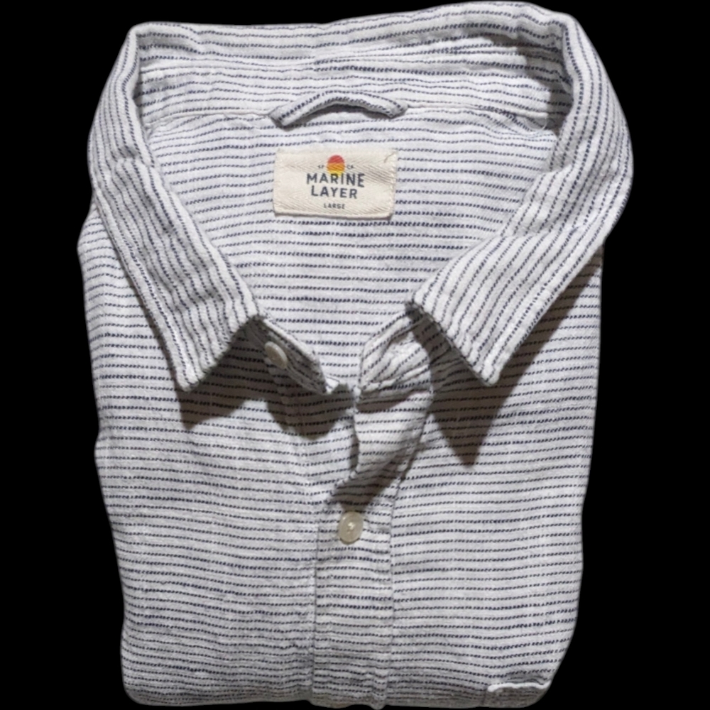 Marine Layer Shirt Mens L Black White Striped Long Sleeve Button Up EUC
